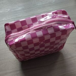 Target Pink Checkered Vinyl Cosmetic Bag